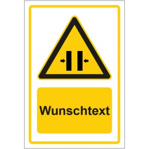 Aufkleber Warnzeichen Warnung vor Quetschgefahr gelb mit WUNSCHTEXT