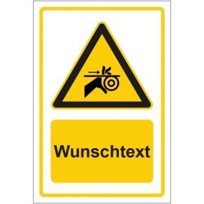 Magnetschild Warnzeichen Warnung vor Handverletzung durch Riemenantrieb gelb mit WUNSCHTEXT