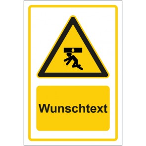 Aufkleber Warnzeichen Hinweiszeichen Geringe Deckenhöhe gelb mit WUNSCHTEXT · stark haftend