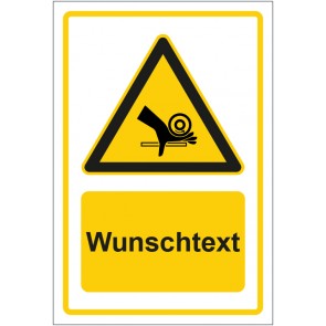 Aufkleber Warnzeichen Warnung vor Handeinzug gelb mit WUNSCHTEXT