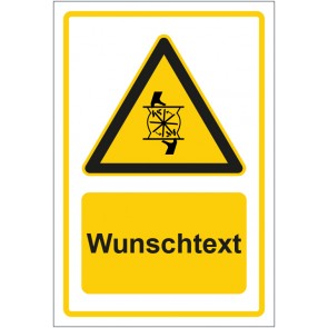 Schild Warnzeichen Warnung vor drehendem Lüfterrad gelb mit WUNSCHTEXT · selbstklebend