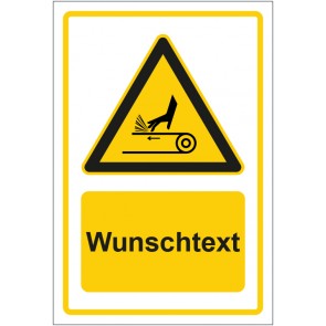 Schild Warnzeichen Warnung vor Handverletzung durch Riemenantrieb gelb mit WUNSCHTEXT · selbstklebend