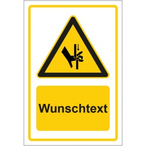 Aufkleber Warnzeichen Warnung vor Handverletzung gelb mit WUNSCHTEXT · stark haftend