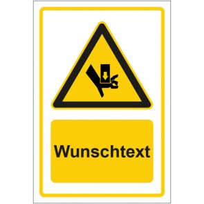 Aufkleber Warnzeichen Warnung vor Quetschgefahr gelb mit WUNSCHTEXT · stark haftend