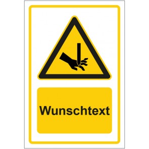 Aufkleber Warnzeichen Warnung vor Handverletzung gelb mit WUNSCHTEXT · stark haftend