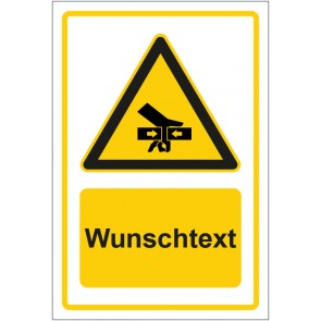 Schild Warnzeichen Warnung vor Handverletzung gelb mit WUNSCHTEXT · selbstklebend