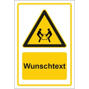 Aufkleber Warnzeichen Hinweiszeichen Nur mit 2 Personen heben gelb mit WUNSCHTEXT