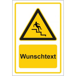 Aufkleber Warnzeichen Warnung vor Treppen · Stufen gelb mit WUNSCHTEXT · stark haftend