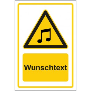 Schild Warnzeichen Hinweiszeichen Achtung, laute Musik gelb mit WUNSCHTEXT · selbstklebend