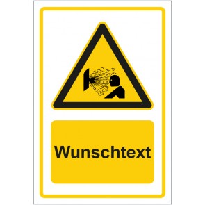 Schild Warnzeichen Warnung vor explosiv austretenden Gasen gelb mit WUNSCHTEXT