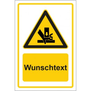 Aufkleber Warnzeichen Warnung vor Quetschgefahr gelb mit WUNSCHTEXT · stark haftend