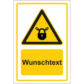 Schild Warnzeichen Hinweiszeichen Achtung, verschlossen halten gelb mit WUNSCHTEXT · selbstklebend