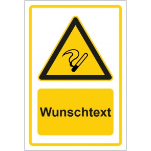 Schild Warnzeichen Hinweiszeichen Raucherzone gelb mit WUNSCHTEXT