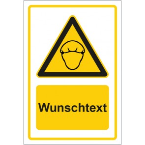 Schild Warnzeichen Hinweiszeichen Achtung, Haarnetz tragen gelb mit WUNSCHTEXT · selbstklebend