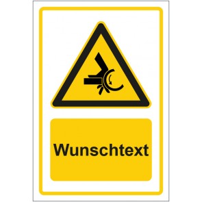 Aufkleber Warnzeichen Warnung vor Einzugsgefahr gelb mit WUNSCHTEXT