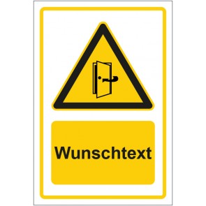Schild Warnzeichen Hinweiszeichen Achtung, Türe geschlossen halten gelb mit WUNSCHTEXT