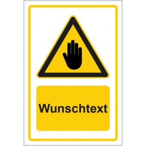 Schild Warnzeichen Hinweiszeichen Achtung, hier stehen bleiben gelb mit WUNSCHTEXT · selbstklebend