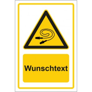 Schild Warnzeichen Hinweiszeichen Achtung, Ohrstöpsel tragen gelb mit WUNSCHTEXT · selbstklebend