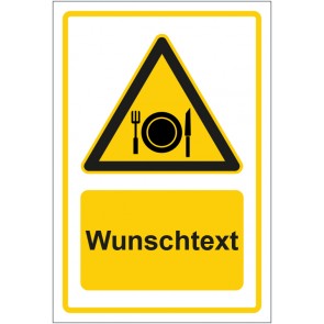 Aufkleber Warnzeichen Hinweiszeichen Achtung, Besteck benutzen gelb mit WUNSCHTEXT