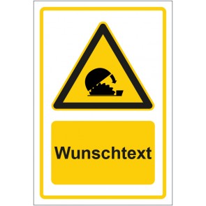 Schild Warnzeichen Hinweiszeichen Achtung, absenkbare Sicherheitsvorrichtung benutzen gelb mit WUNSCHTEXT