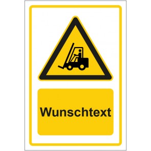 Aufkleber Warnzeichen Warnung vor Flurförderzeugen gelb mit WUNSCHTEXT · stark haftend