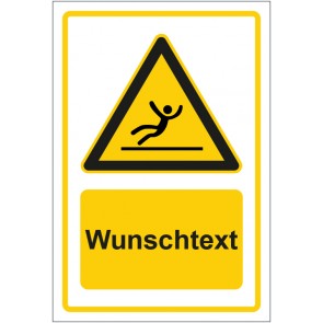 Schild Warnzeichen Warnung vor Rutschgefahr gelb mit WUNSCHTEXT