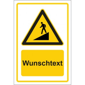 Aufkleber Warnzeichen Warnung vor Gefälle gelb mit WUNSCHTEXT