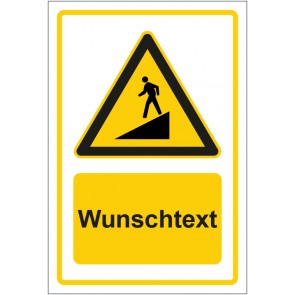 Schild Warnzeichen Warnung vor Gefälle gelb mit WUNSCHTEXT