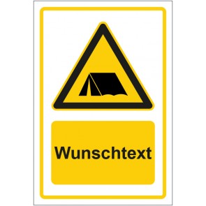 Schild Warnzeichen Hinweiszeichen Achtung, Camping Platz gelb mit WUNSCHTEXT