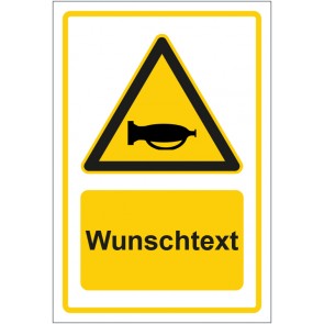 Aufkleber Warnzeichen Warnung vor Hupzeichen gelb mit WUNSCHTEXT
