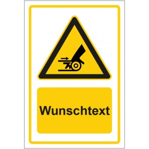 Schild Warnzeichen Warnung Handverletzung durch Riemenantrieb gelb mit WUNSCHTEXT · selbstklebend