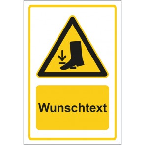 Schild Warnzeichen Warnung vor Fußverletzungen gelb mit WUNSCHTEXT · selbstklebend