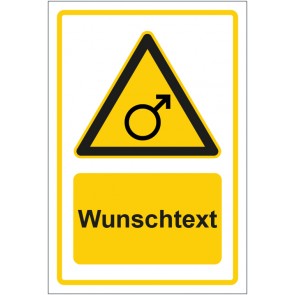 Schild Warnzeichen Hinweiszeichen Männer Zone gelb mit WUNSCHTEXT